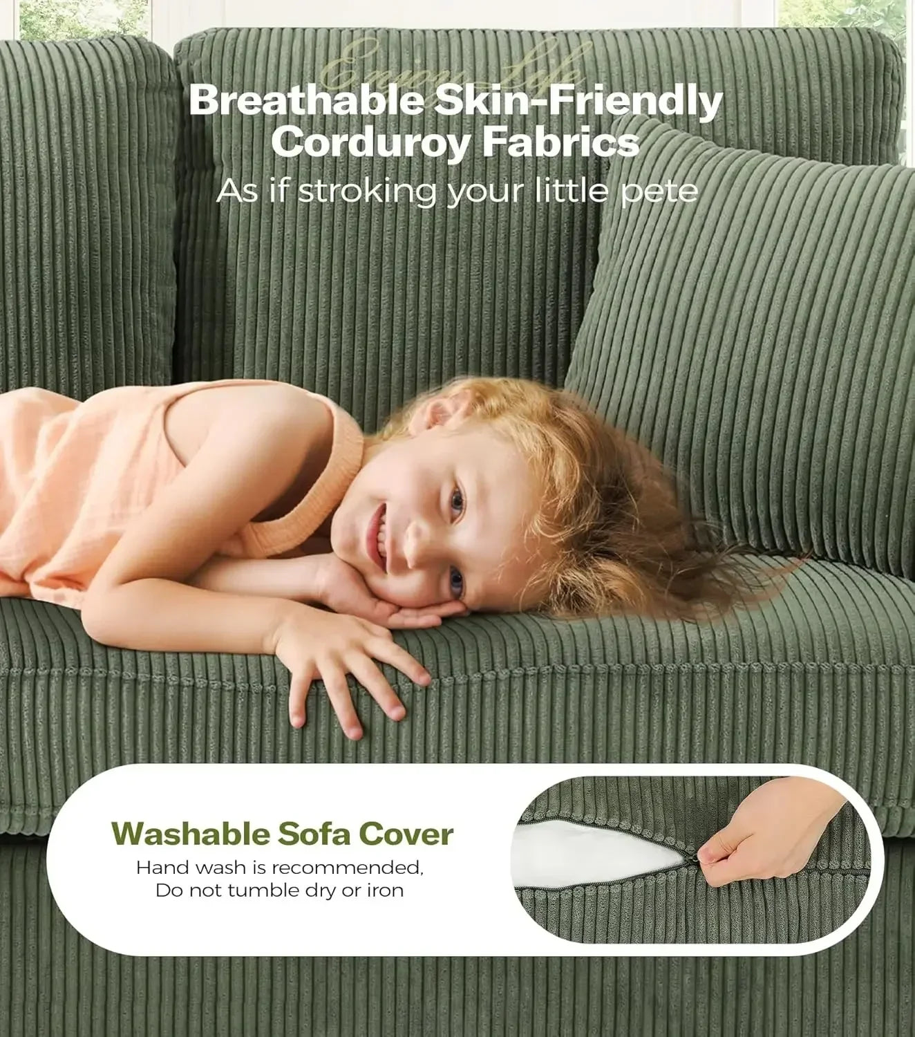 87in Green Sofa, Couches for Living Room No Tool Assembly, Modern Oversized Love Seat with 2 Pillows, Sofa Couch for Bedroom