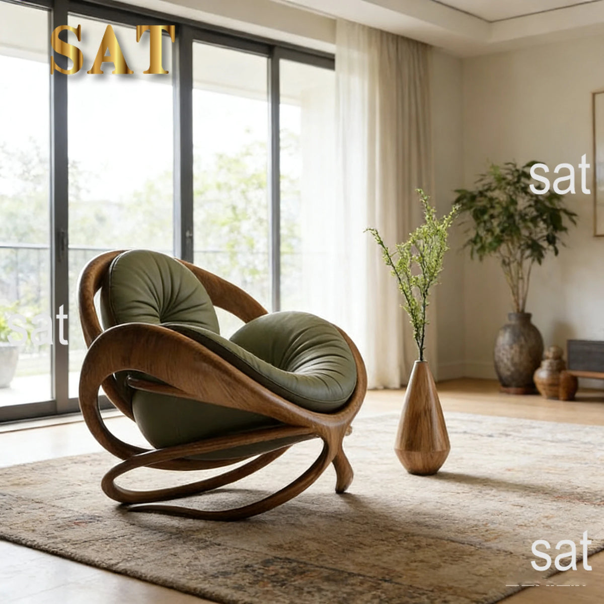 klModern Design Solid Wood Circular Leisure Chair Leather Cushion Cross Base Customizable Fabric Color Living Room Single Chair！