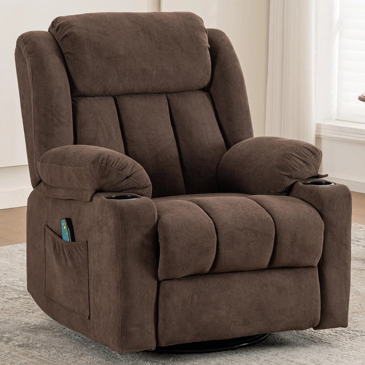 Ketaiyou Rocker Swivel Recliner Chair for Adults, Overstuffed Large Manual Recliner Glider with Massage and Heat, Comfy Soft