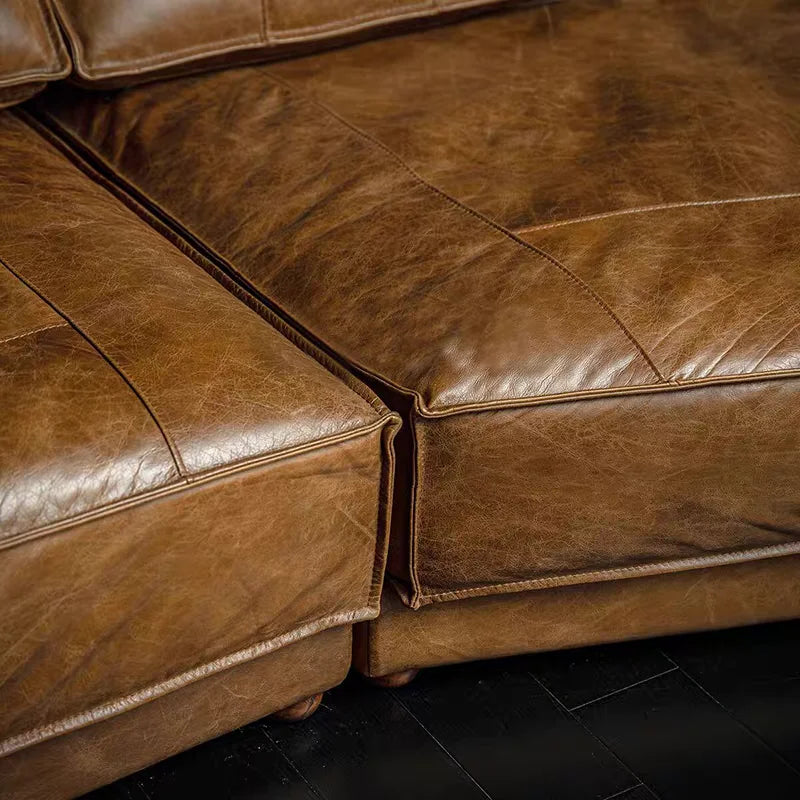 Classic retro style living room Budapest sofa, second-hand bed and breakfast oil wax leather special-shaped sofa