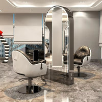 Salon Furniture Led Light Gold Frame Double Sided Barber Station Modern Hair Salon Mirrors Designs