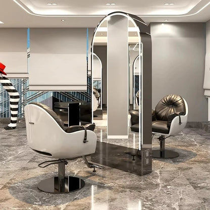 Salon Furniture Led Light Gold Frame Double Sided Barber Station Modern Hair Salon Mirrors Designs