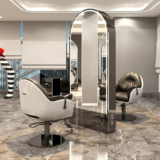 Salon Furniture Led Light Gold Frame Double Sided Barber Station Modern Hair Salon Mirrors Designs