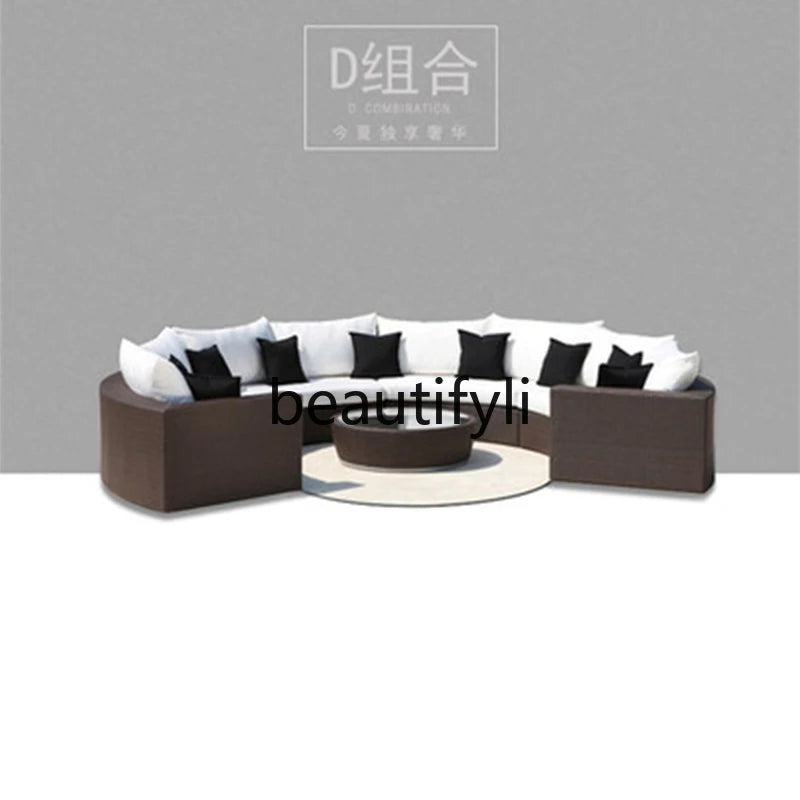 Modern Imitation Rattan Round Sofa Set Outdoor Garden Patio Rattan Woven Sofa Leisure Balcony Rattan Chair Furniture