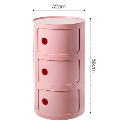 Plastic Round Nightstand Bedside Table Cabinet with Sliding Doors Round Storage Bedside Cabinet Nightstand  for Living Bedroom