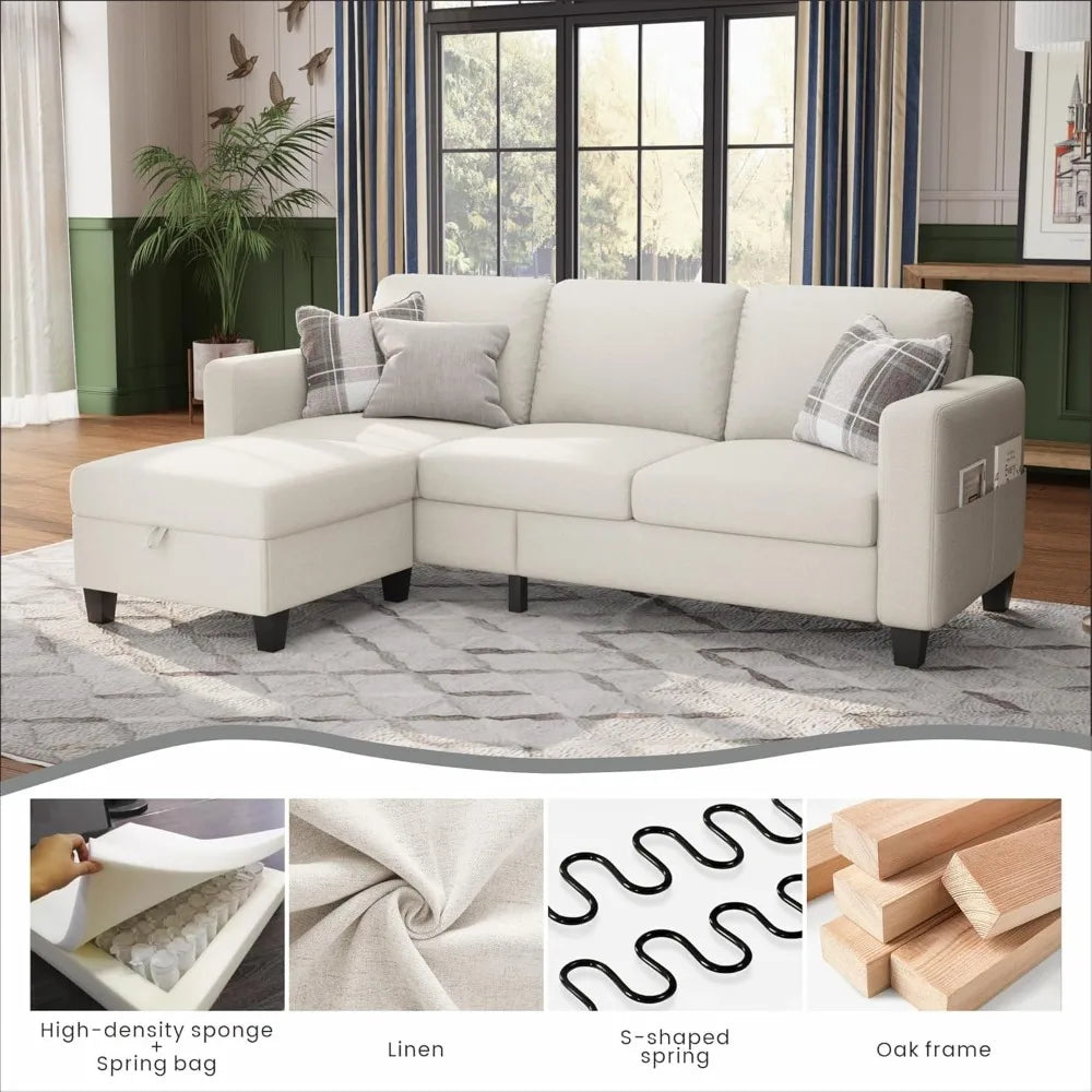 Pet-Friendly 78 L-Shaped Modular Sofa with Washable Cover and Convertible Three-Seater for Living Room