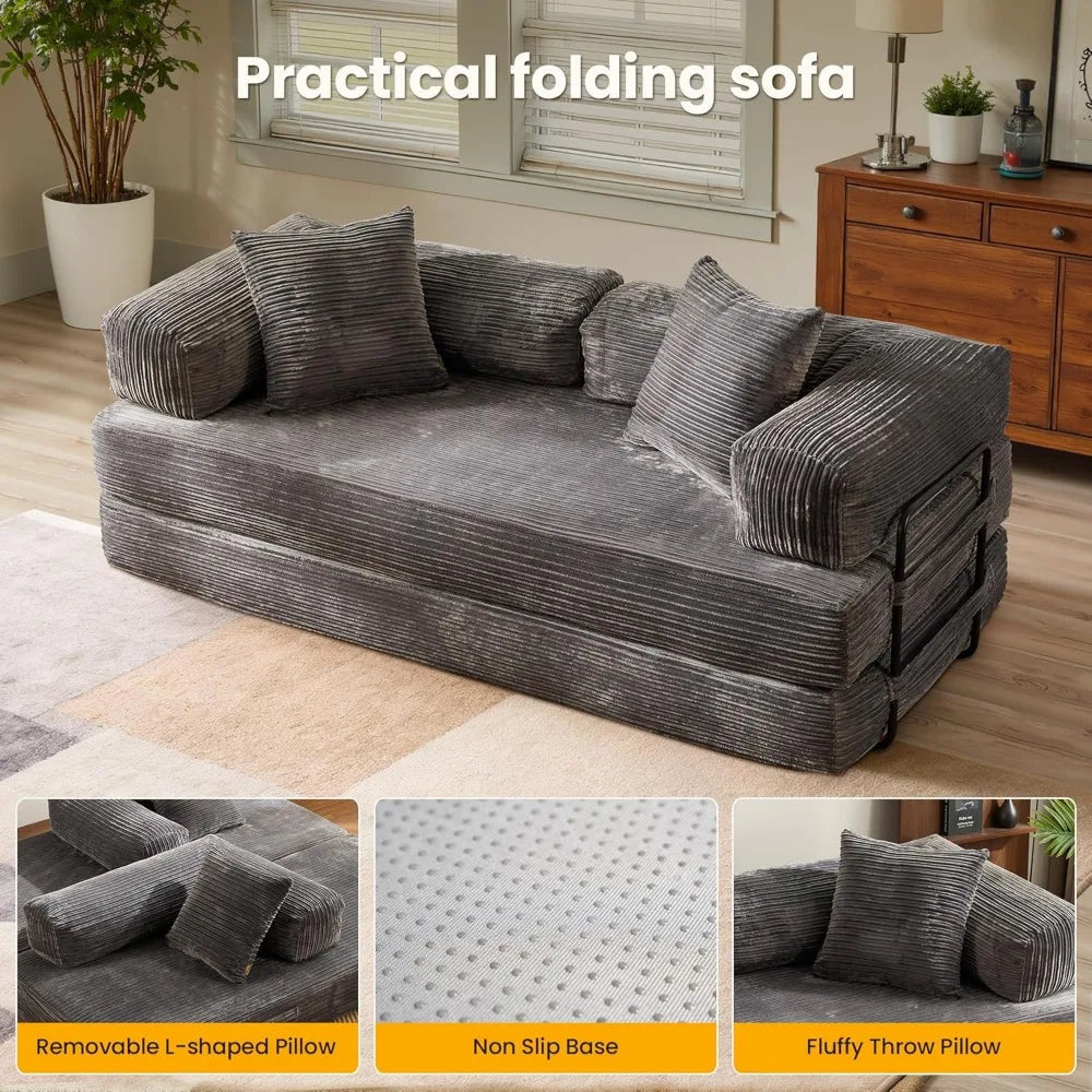 Convertible Sleeper Sofa with Foldable Mattress, Cloud Comfort Couch, Modular Floor Sofa Lounge Couch, Fixed-Shape Frame, Foldab