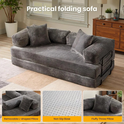 Convertible Sleeper Sofa with Foldable Mattress, Cloud Comfort Couch, Modular Floor Sofa Lounge Couch, Fixed-Shape Frame, Foldab