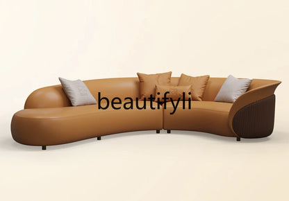Asmt51 Minimalist light luxury, high-end large flat-layer corner leather sofa Italian large L-position sofa