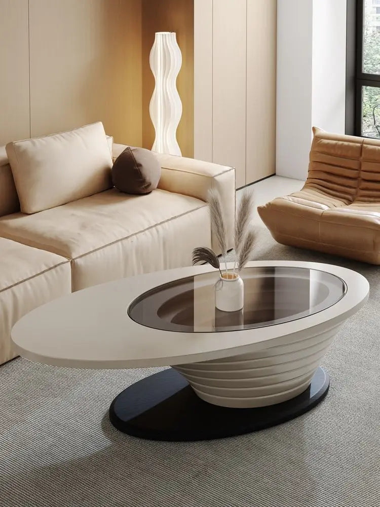 Table basse de salon célèbre sur Internet, nouvelle Table à thé ovale en verre minimaliste et Simple