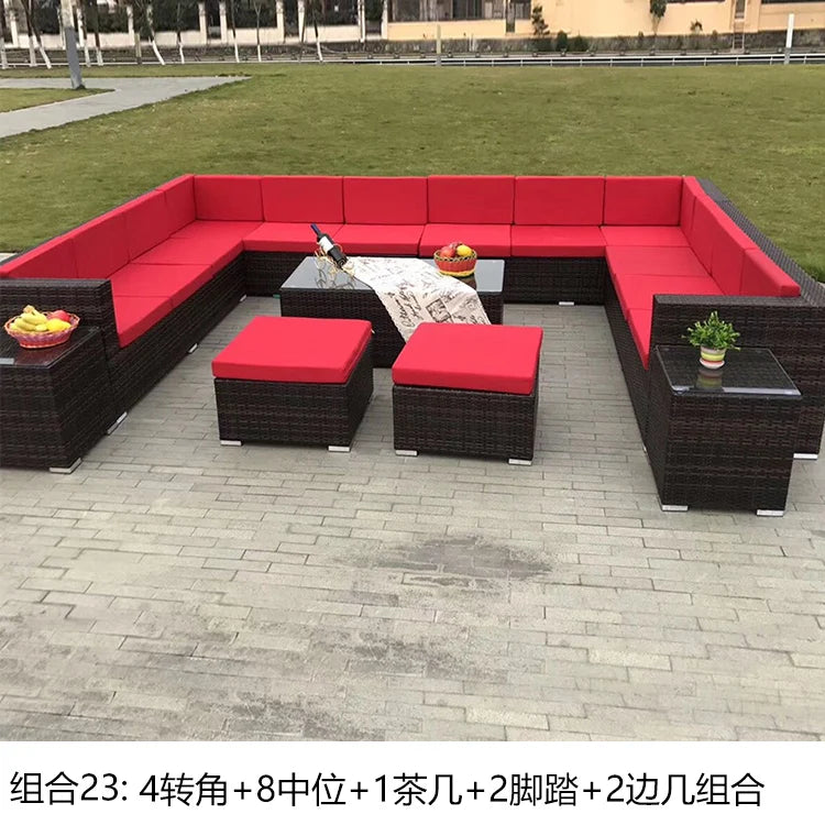 Terrace Modern Garden Sofas Outdoor Combination Courtyard Nordic Garden Sofas Waterproof Pe Rattan Furniture Sofá Jardín MHHYSF