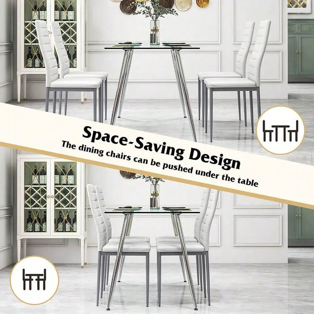 5 PCS 51'' Rectangle Dining Set 0.3'' Thick Glass Table w/ 4 Padded Dining