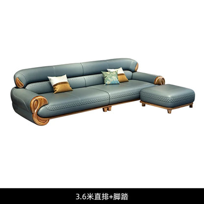 Ebony leather sofa new Chinese modern light luxury high-end small apartment straight row  FT