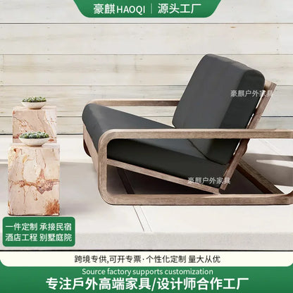 Nordic Outdoor Sofa Teak Sun Protection Waterproof Villa Garden Balcony Preservative Wood Outdoor Solid Wood Open-air Rattan Cha