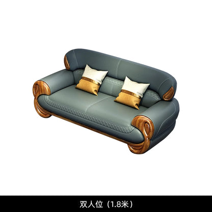 Ebony leather sofa living room new Chinese villa modern light luxury high-end sofa combination