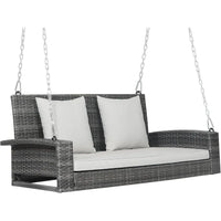 Outdoor Porch Swing Bench, 2-Person Hanging Swing Bench with Heavy Duty Frame, Patio Wicker Hanging Swing with Rustpr