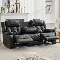 3 Seats Manual Reclining Sofa with Wireless Charger,LED Floor Lights, Drop-down Table, USB/Type-C Port (M073)