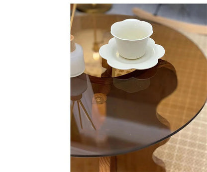 Table d'appoint de luxe légère en bois massif, Tables basses en verre nordique pour meubles de salon, Table d'angle pour petit appartement