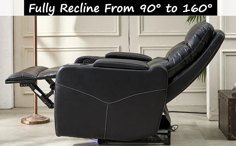 Power Recliner Chair With LED Light, USB Port, Cup Holder Tray Table Faux Leather Electric Reclining Chair Home Theater Seating