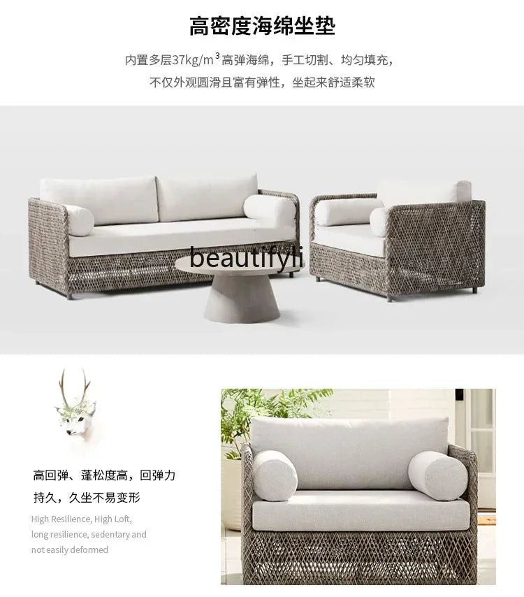 Asmt52 Southeast Asian Style Outdoor Rattan Sofa for Courtyard, Balcony, Garden, Terrace, Designer Sunroom, Leisure Rattan Sofa