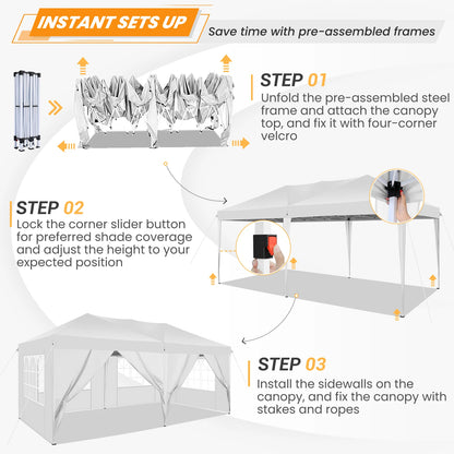 10x20FT Pop Up Canopy Tent with Removable Sidewalls Waterproof Commercial Instant Shelter Outdoor Gazebo Party Tent Protable Canopy Tents for Parties with Carry Bag