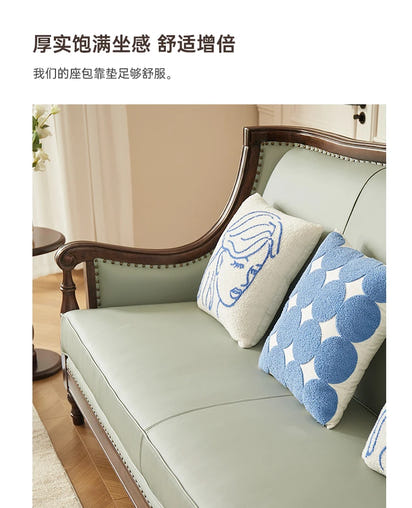 XL retro sofa walnut wood solid wood leather first layer cowhide combination sofa living room furniture