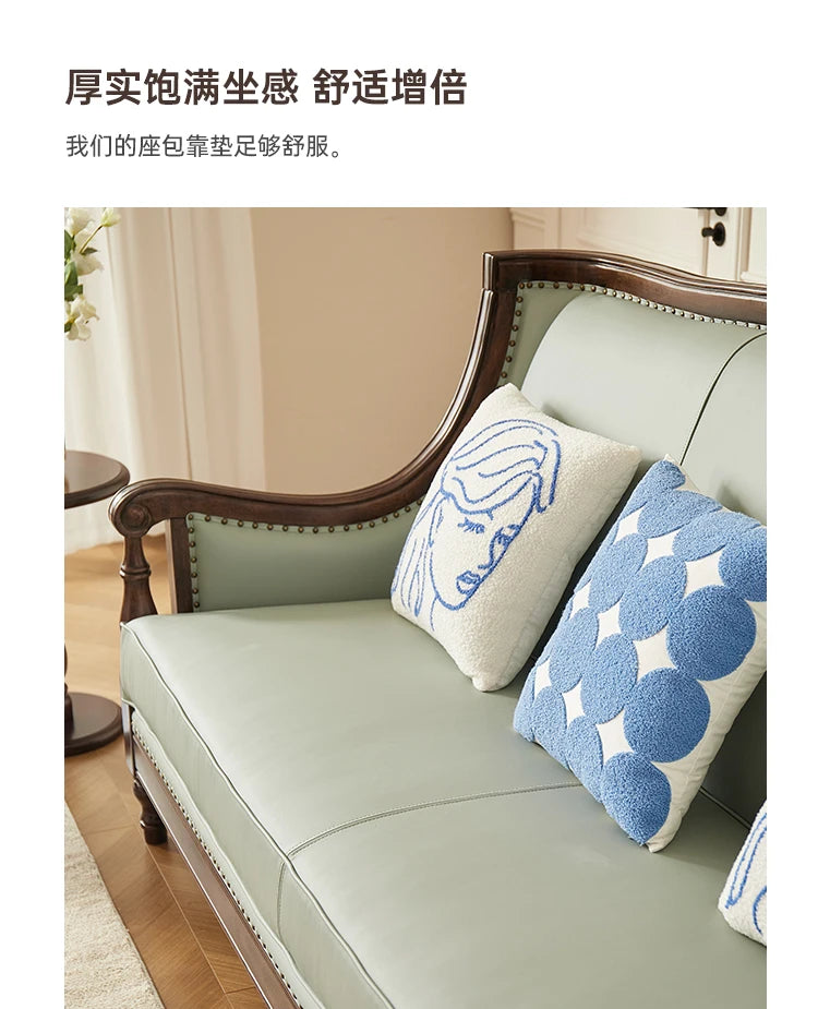 XL retro sofa walnut wood solid wood leather first layer cowhide combination sofa living room furniture