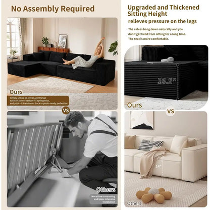 Oversized L-Shaped Memory Foam Sleeper Sectional Sofa