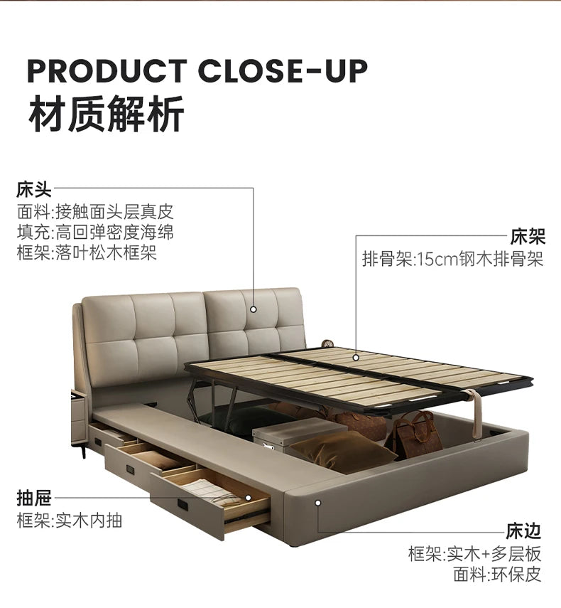 Queen Storage Bed Bedroom King Size Double Modern Frame Bed Headboard Luxury Sleeping Camas De Dormitorio Home Accessories