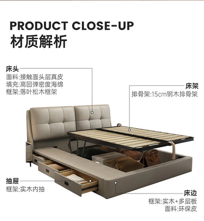 Queen Storage Bed Bedroom King Size Double Modern Frame Bed Headboard Luxury Sleeping Camas De Dormitorio Home Accessories