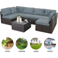 Outdoor Patio Furniture Set, Wicker Sofa with Tea Table, Rattan Conversation Sectional Set