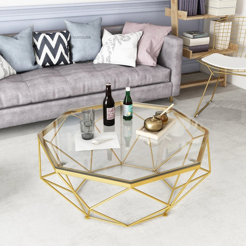 Nordic Light Luxury Tempered Glass Coffee Tables Small Apartment Sofa Side Table Simple Iron Corner Table Living Room Furniture
