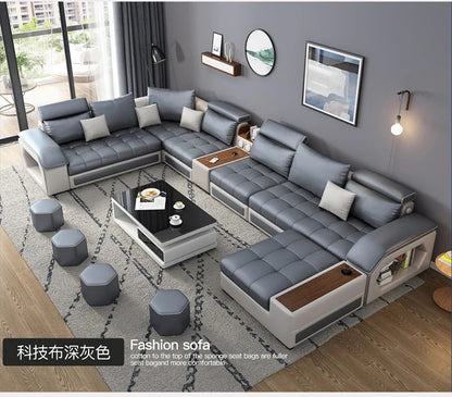 Modern 5 6 7 8-Seater Fabric Sofas Sectional Set for Living Room Hotel Furniture with Sponge Filling