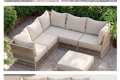 Nordic outdoor rattan furniture courtyard terrace leisure rattan chair villa hotel garden simple waterproof sofa combination