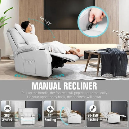 Vibration Massage Recliner Chair with Heat, 360° Swivel Rocking Recliner for Living Room Comfort
