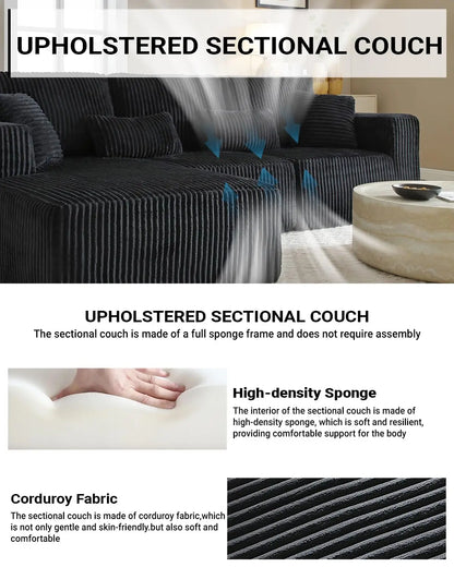 110" Cloud Sectional Couch, Modular Sectional Sofa with Deep Seat, Corduroy Upholstered Boneless Couch for Living Room Bedroom,
