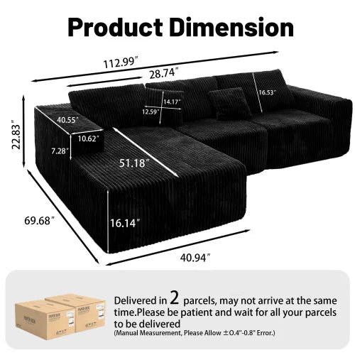 Black Deep Seat Cloud Sectional - 112.99