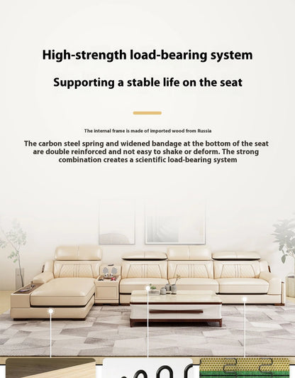 Stylish Italian Genuine Leather Sofa for Living Room with Cup Holder, USB, Adjustable Headrests & Bluetooth Speaker - Lazy Sofa