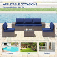 6-Piece Patio Furniture Set with Glass Top Tea Table, PE Rattan Wicker Conversation Set, Washable Cushions, Outdoor Patio