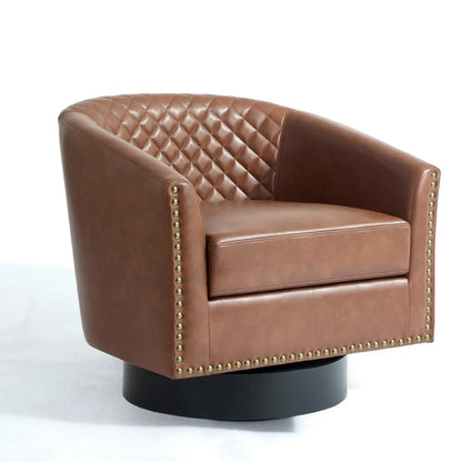 Faux Leather Swivel Barrel Accent Chairs Set of 2, Upholstered Armchair Club Chair for Living Room, Round Comfy Single Sofa Bedr