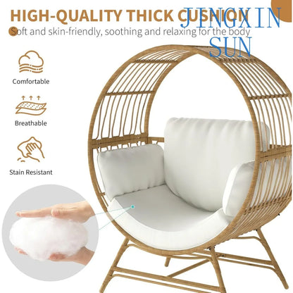 Egg Chair Outdoor Indoor, Oversized Rattan Chair with Thicken Cushion, 510LBS Capacity Wicker Patio Lounge Chair, Basket Chair f