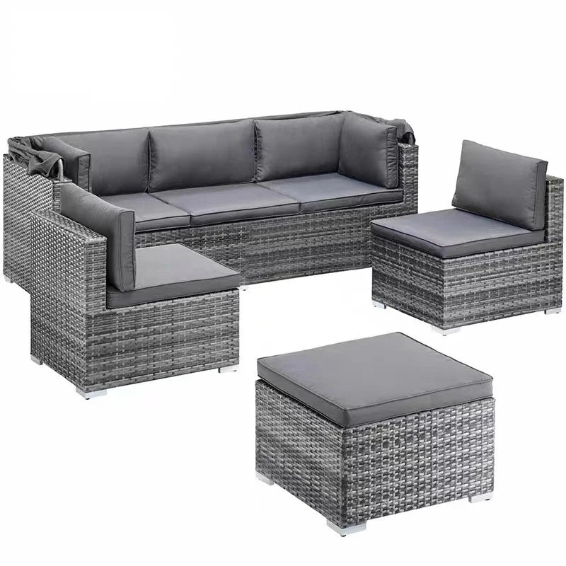 Patio Furniture Outdoor Gray Rattan Lounge Set  Outdoor Couch