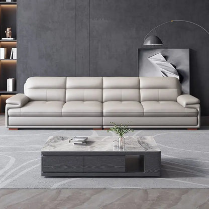 Modern minimalist leather sofa sized apartment living room three or four person cowhide sofa