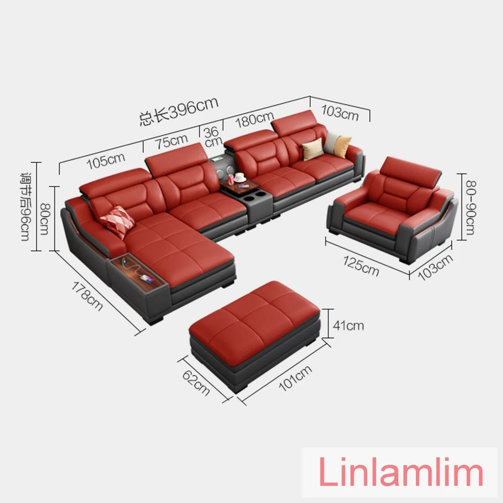 Beautify Your Living Room with Linlamlim Italian Genuine Leather Sofa - Bluetooth Speaker, Adjustable Headrests and USB Charging
