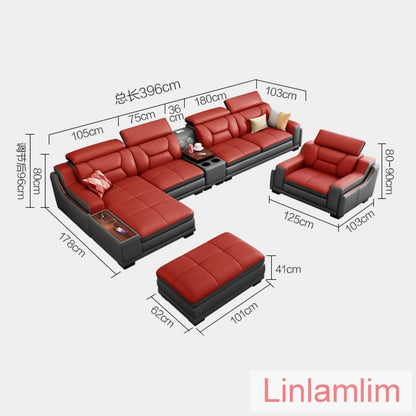 Beautify Your Living Room with Linlamlim Italian Genuine Leather Sofa - Bluetooth Speaker, Adjustable Headrests and USB Charging