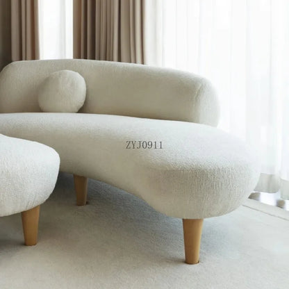 Italian minimalist white cashmere fabric Nordic light luxury small apartment curved sofa