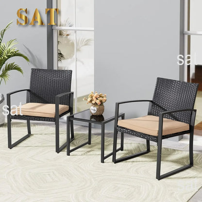 t Outdoor Patio Furniture Set, Modern Wicker Bistro Set, Conversation Rattan Chair of 2 with Coffee Table