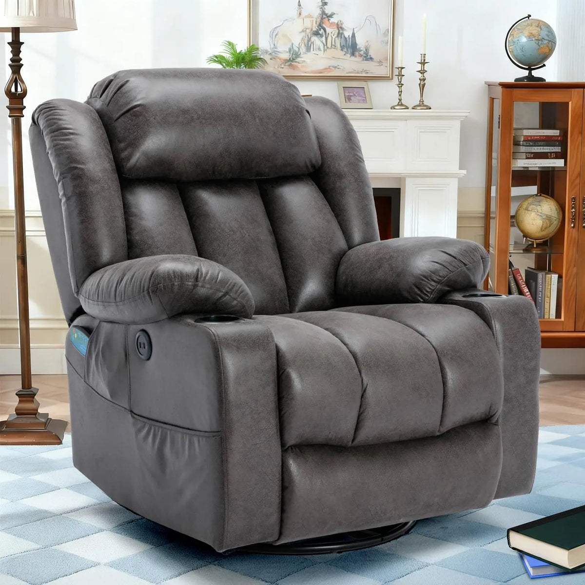 360° Swivel Rocker Recliner Chair with Heat and Massage, Manual Glider Rocking Reclining Chair, Swivel Overstuffed