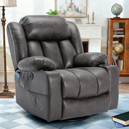 360° Swivel Rocker Recliner Chair with Heat and Massage, Manual Glider Rocking Reclining Chair, Swivel Overstuffed