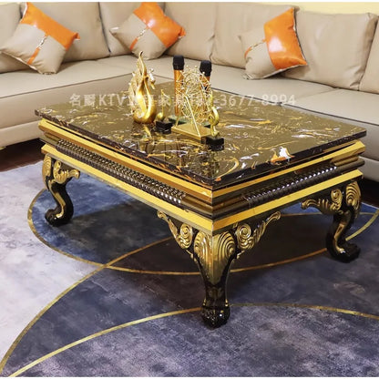 New KTV coffee table party bar light luxury marble coffee table European card seat stainless steel table customizat
